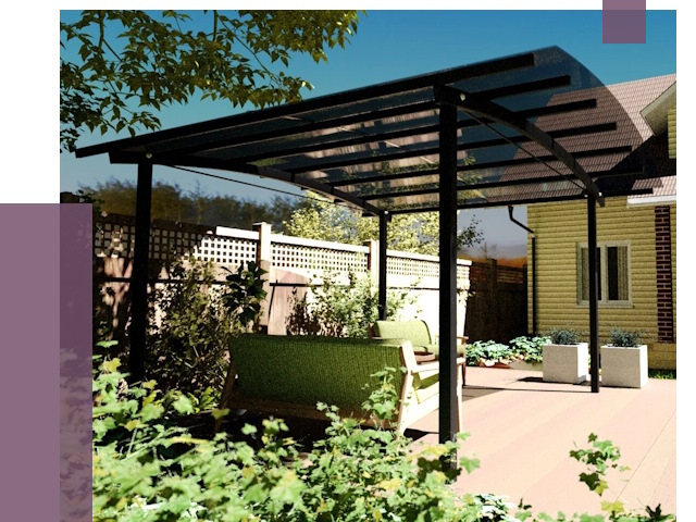 Навесы для террасы в Климовске от 12913 руб. под ключ | ПРОЛЁТ-Клс